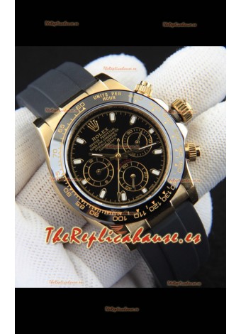Rolex Daytona Movimiento Japonés Caja de Oro Reloj Réplica en Dial Negro 