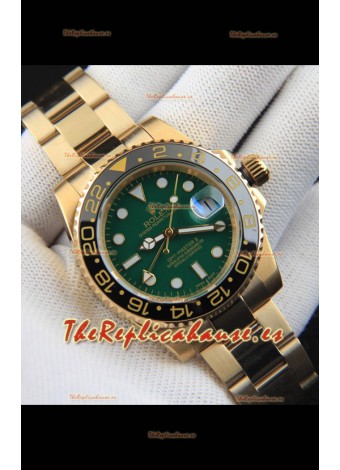 Rolex GMT Masters II Japonés chapado en Oro Rosado Reloj Réplica Dial Verde