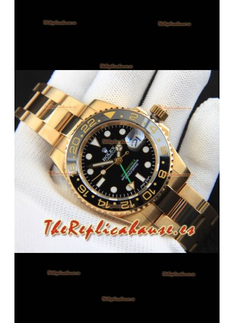 Rolex GMT Masters II Japonés chapado en Oro Rosado Reloj Réplica Dial Negro