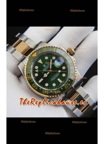 Rolex GMT Masters II 2 Tone Japonés chapado en Oro Rosado Reloj Réplica Dial Verde