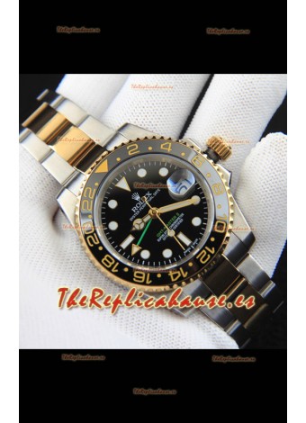 Rolex GMT Masters II 2 Tone Japonés chapado en Oro Rosado Reloj Réplica Dial Negro