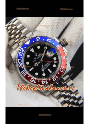 Rolex GMT Masters II Movimiento Japonés Reloj Réplica Caja Acero Dial Negro