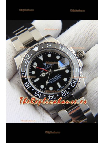 Rolex GMT Masters II Movimiento Japonés Reloj Réplica Caja Acero Dial Negro