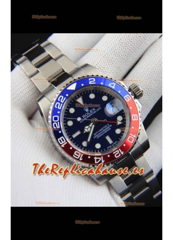 Rolex GMT Masters II Movimiento Japonés Reloj Réplica Caja Acero Dial Negro