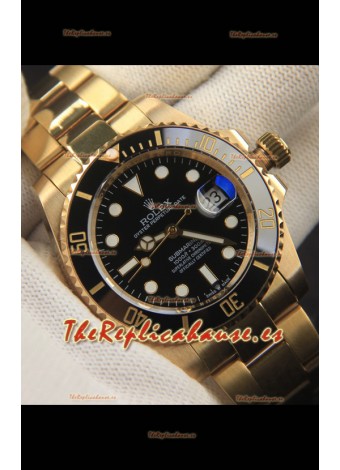 Rolex Submariner Reloj Réplica Japonés Acero 904L Oro Amarillo - Bisel de Cerámica en Negro