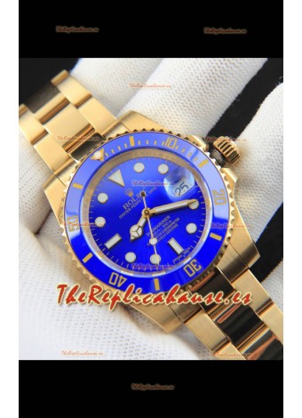 Rolex Submariner Reloj Réplica Japonés Caja en Oro Amarillo Dial Azul 