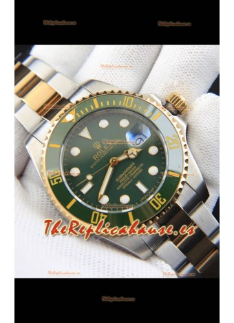 Rolex Submariner Reloj Réplica Japonés Caja Oro Amarillo en Dos Tonos Dial Verde 