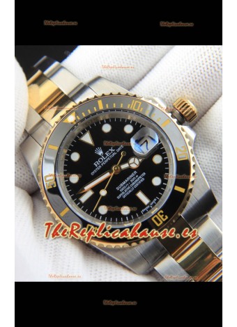 Rolex Submariner Reloj Réplica Japonés Caja Oro Amarillo en Dos Tonos Dial Negro 