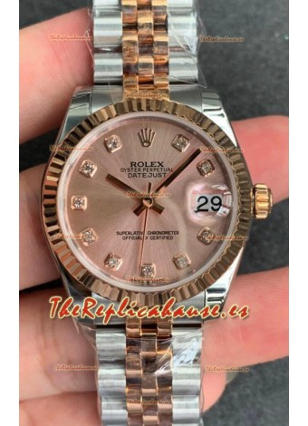 Rolex Datejust 31MM Movimiento ETA-2671 Reloj Réplica Suizo en Acero 904L Oro Rosado de Dos Tonos Dial Oro