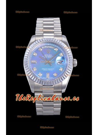 Rolex Day Date Watch en Dial Azul con Numerales de Hora Diamantes Movimiento ETA - Acero 904L