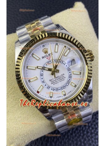 Rolex Sky-Dweller REF# M336933 Dial Blanco Reloj en Caja de Acero 904L chapada en Oro Amarillo Réplica a Espejo 1:1