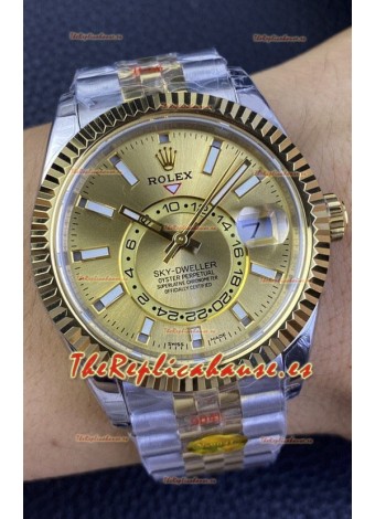 Rolex Sky-Dweller REF# M336933 Dial Dorado Reloj en Caja de Acero 904L chapada en Oro Amarillo Réplica a Espejo 1:1