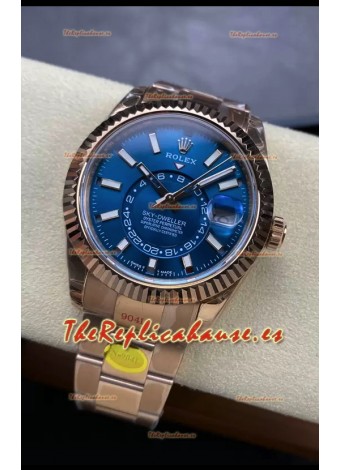 Rolex Sky-Dweller REF #m336935 Dial Azul Reloj Caja Acero 904L en Oro Rosado Réplica Espejo 1:1