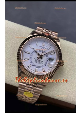 Rolex Sky-Dweller REF# 336935 Dial Blanco Reloj en Oro Rosado Caja Acero 904L Réplica Espejo 1:1