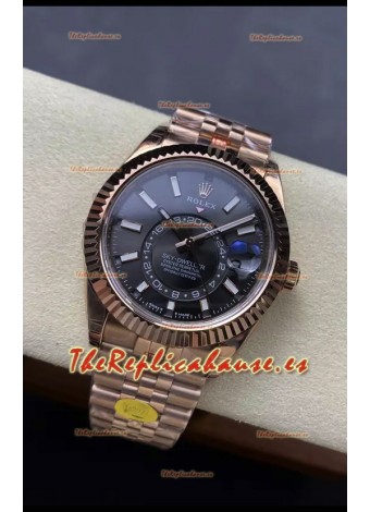 Rolex Sky-Dweller REF# 336935 Dial Negro Reloj en Oro Rosado Caja Acero 904L Réplica Espejo 1:1