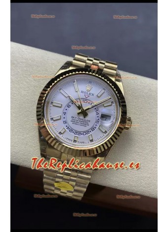 Rolex Sky-Dweller REF# 336935 Dial Blanco Reloj en Oro Amarillo Caja Acero 904L Réplica Espejo 1:1