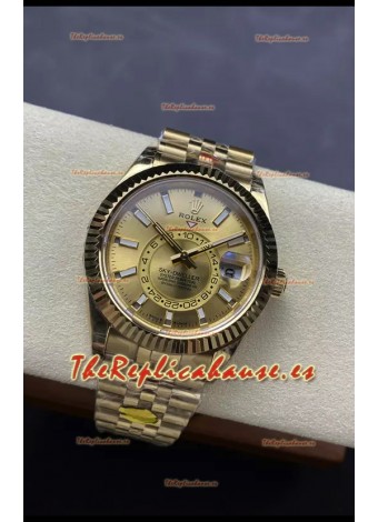 Rolex Sky-Dweller REF# 336935 Dial Oro Reloj en Oro Amarillo Caja Acero 904L Réplica Espejo 1:1