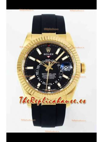Rolex Sky-Dweller REF# 336935 Dial Negro Reloj en Oro Amarillo Caja Acero 904L Réplica Espejo 1:1