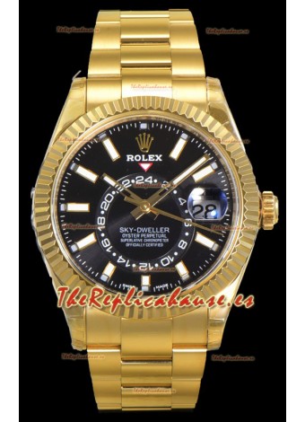 Rolex Sky-Dweller REF# 336235 Reloj Dial Negro en Oro Amarillo Caja Acero 904L  Réplica Espejo 1:1