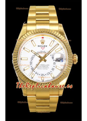 Rolex Sky-Dweller REF# 336235 Reloj Dial Blanco en Oro Amarillo Caja Acero 904L Réplica Espejo 1:1