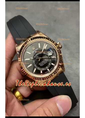 Rolex Sky-Dweller REF# M336235 Dial Negro Reloj Oro Rosaod Caja Acero 904L Réplica Espejo 1:1