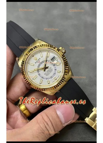 Rolex Sky-Dweller REF# M336235 Dial Blanco Reloj Oro Amarillo Caja Acero 904L Réplica Espejo 1:1