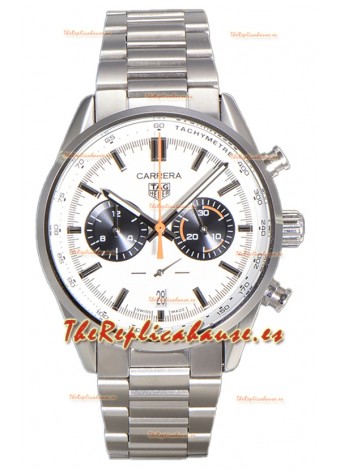 Tag Heuer Carrera Cronógrafo 43 Reloj Réplica Cuarzo Suizo Dial Blanco Correa Piel