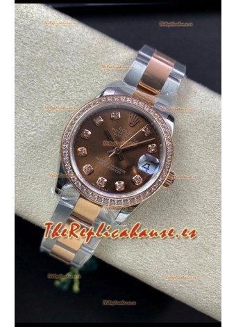 Rolex Datejust 278381 31MM Reloj Réplica Suizo en Acero 904L Oro Rosado dos Tonos Dial Marrón - Réplica a Espejo 1:1