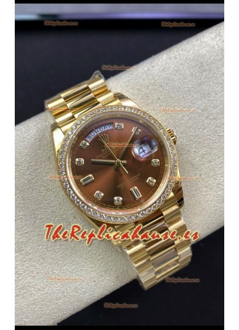 Rolex Day Date 36MM Oro Amarillo M128348RBR-0005 Dial Marrón Reloj Réplica a Espejo 1:1