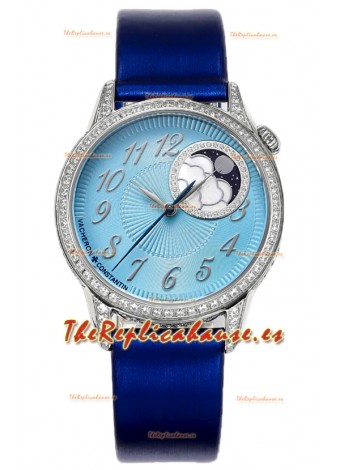 Vacheron Constantin Egerie Muse Moonphase Caja Acero 904L en Dial Azul Réplica Suiza