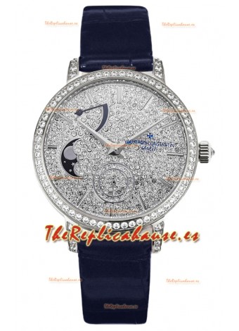 Vacheron Constantin Traditionelle Moon Phase Diamantes Pavimentados Oro Rosado Réplica Suiza 
