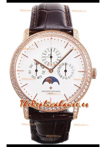 Vacheron Constantin Patrimony Perpetual Calendar Ultra-Thin Oro Rosado Dial Blanco Réplica Suiza