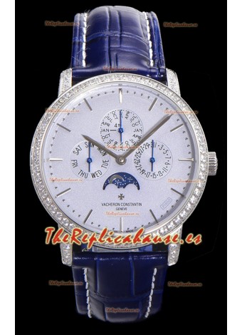 Vacheron Constantin Patrimony Perpetual Calendar Ultra-Thin Oro Blanco Dial Azul Claro Réplica Suiza