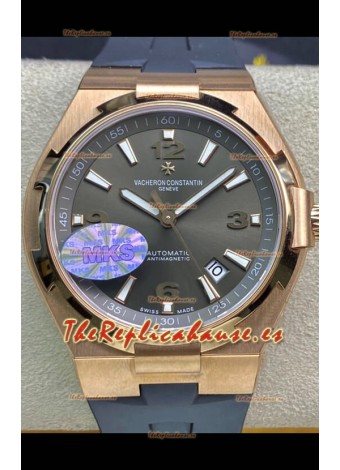 Vacheron Constantin Overseas Reloj Réplica a Espejo Acero 904L Oro Rosado en Dial Gris - Correa Goma