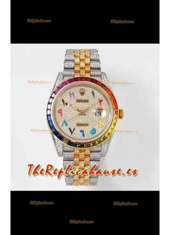 Rolex Datejust Full ICED Out Numerales Arábigos Reloj Caja en 41MM - Movimiento 3135 Oro Amarillo
