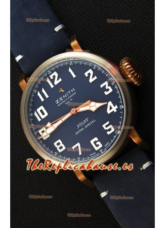 Zenith Pilot Type 20 Extra Special Vintage Style Dial Azul Reloj Réplica Suizo a Espejo 1:1