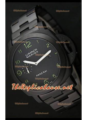 Reloj de esfera negra Panerai Luminor Marina Black con marcadores de hora verdes.