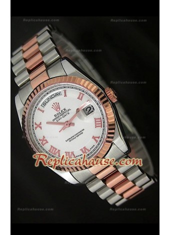 Rolex DayDate Reproducción Reloj Suizo en Dos Tonos de Oro Rosa