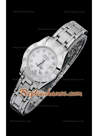 Rolex Datejust Reproducción Reloj Suizo para Señoras con Esfera Blanca y Marcadores de Hora en Diamantes