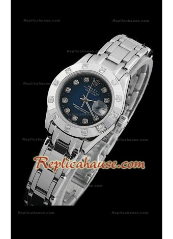 Rolex Datejust Reproducción Reloj Suizo para Señoras con Esfera Azul Oscuro y Marcadores de Hora en Diamantes