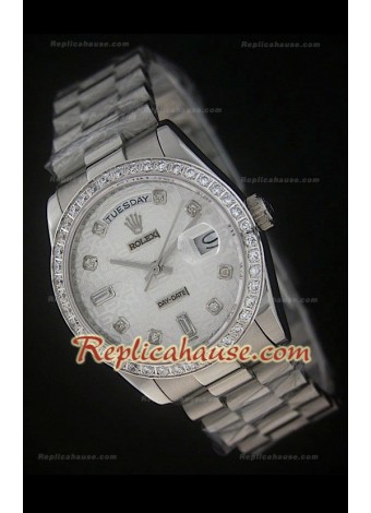 Rolex DayDate Reproducción Reloj Suizo Esfera Blanca Impresa