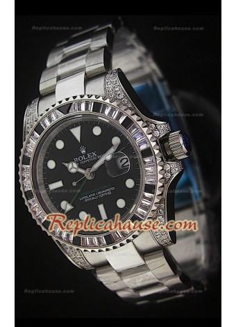 Rolex GMT Masters II Reproducción Reloj Suizo en Acero con Diamantes