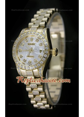 Rolex Daydate Reloj Japonés para Señoras en Oro 
