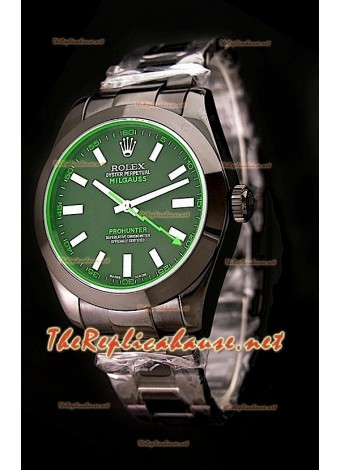 Rolex Pro Hunter Milgauss Reloj Suizo con Zafiro Verde Tintado