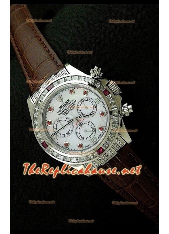 Rolex Daytona Reloj Cosmógrafo con Movimiento Suizo 7750 y Correa de Piel Marrón
