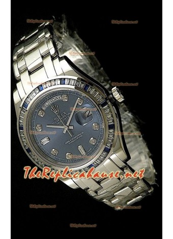 Rolex Daydate Reproducción Reloj Suizo  - Reloj mediano- 37MM con Esfera Azul