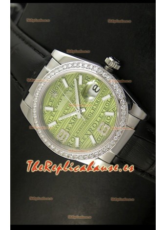Rolex Réplica Datejust Reloj Suizo – 37MM - Malla Negra Esfera Verde