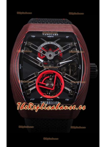 Franck Muller Vanguard Skeleton Tourbillon Reloj Réplica Suizo Rojo Carbono