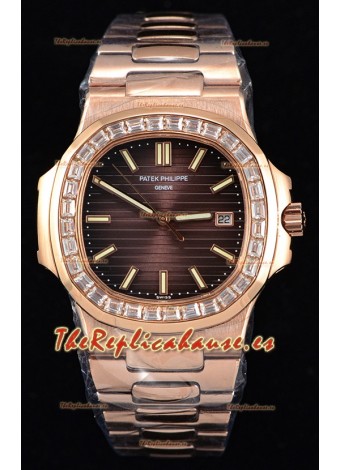 Patek Philippe Nautilus 5711/1R Reloj a Espejo 1:1 Bisel Diamantes Baguette