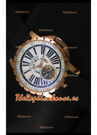 Roger Dubuis Excalibur Tourbillon - Reloj Chapado en Oro Rosado Dial Blanco
